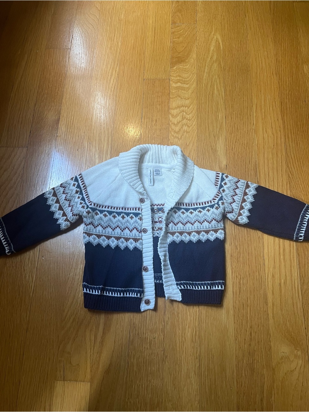 Janie and Jack Navy & White Fair Isle Cardigan Size 6-12 months
